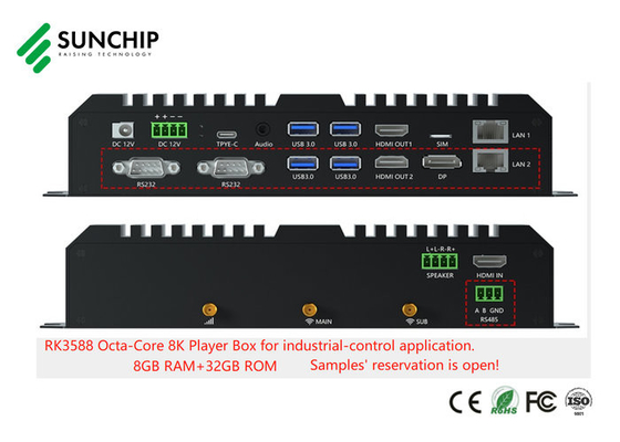 Sunchip Android 12 Media box RK3588 Industrial ARM Board 8K Octa Core Dual 1000M RS485 RS232 Edge computer player box