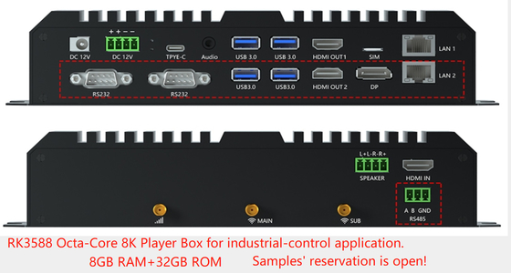 Scheda 8K Octa RK3588 Android 12 Dual LAN 5G WIFI BT5.0 HD DP LVDS RS232 RS485 MINI PC Controller industriale